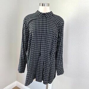 J. Jill Womens Plus 1X Button Back Peter Pan Collar Blouse Windowpane Tunic Top